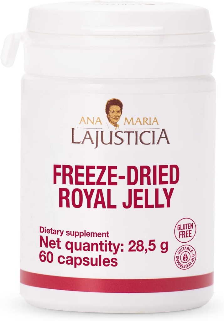 Ana Maria Lajusticia - Freeze-Dried Royal Jelly - 60 dagers behandlingspakke - rik på vitamin B, jern, fosfor og kalsium - myk og glutenfri. Vegetarvennlig