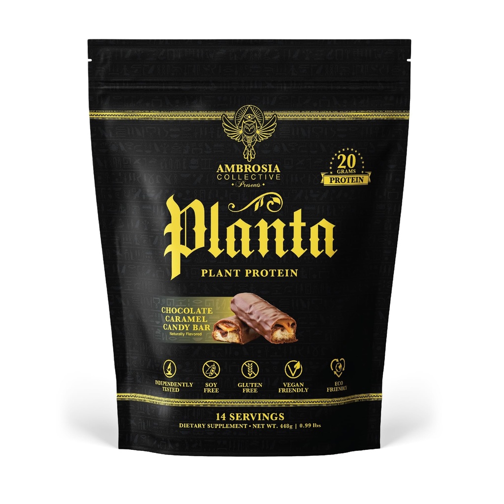 Ambrosia Planta - Premium Plant-basert protein | Vegan & ketovennlig | Gourmet flavors uten Bloating eller Mage Upset | Gluten & soya Gratis | Nei Lagt sukker | 14 Serveringer | (Candy Bar)