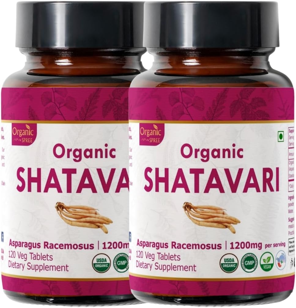Shatavari 120 tabletter | Asparagus Racemosus (Shatavari) | USDA Økologisk sertifisert | Støtter kvinners helse og immunsystem | Diett Supplement 120tab - Pakke med 2