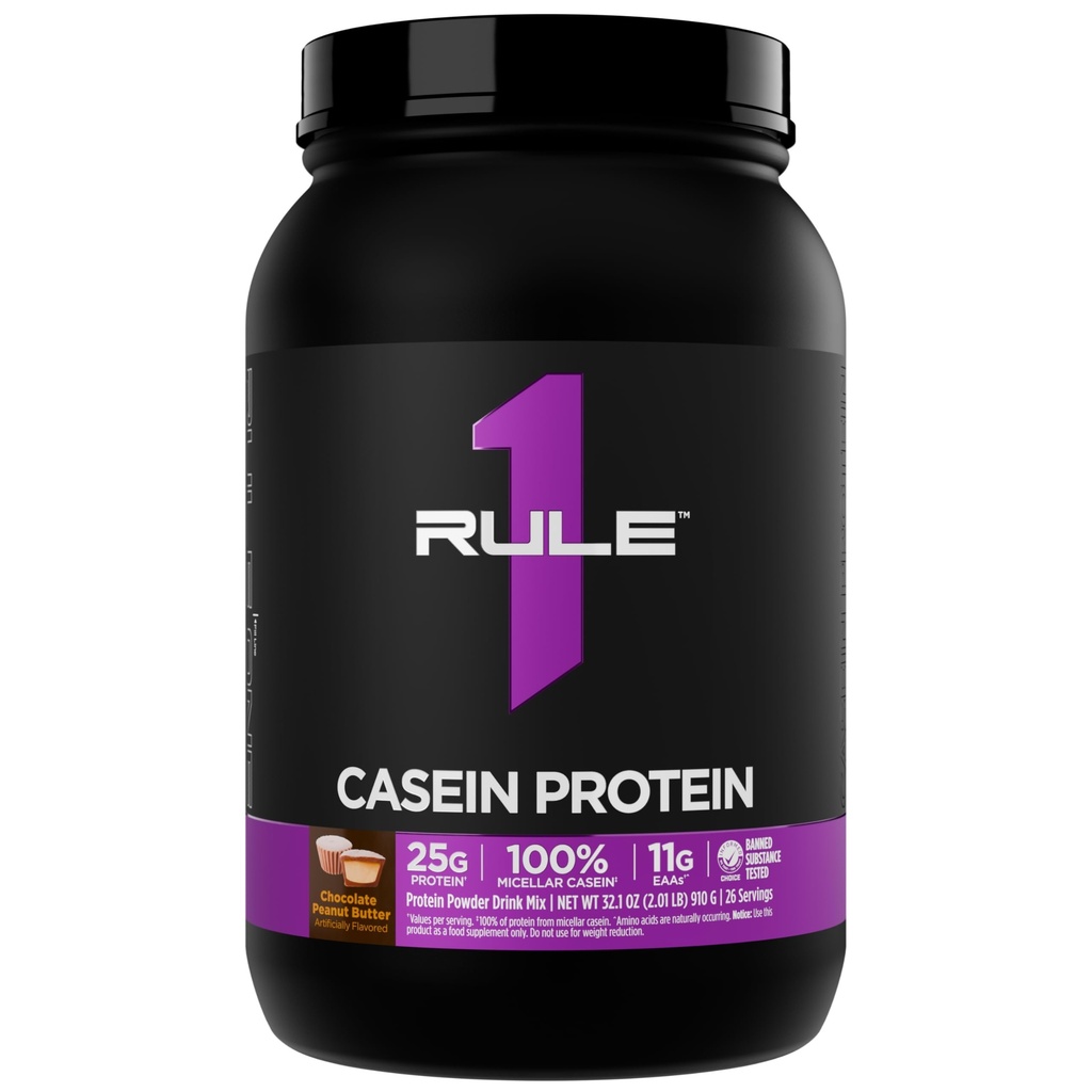 Rule 1 Casein Protein - 25g Protein og 11g EAAs Per Serving fra sakte-fremkallende Micellar Casein for overnatting Recovery og utlevert levering mellom måltider (2 pund, sjokolade peanut Smør)