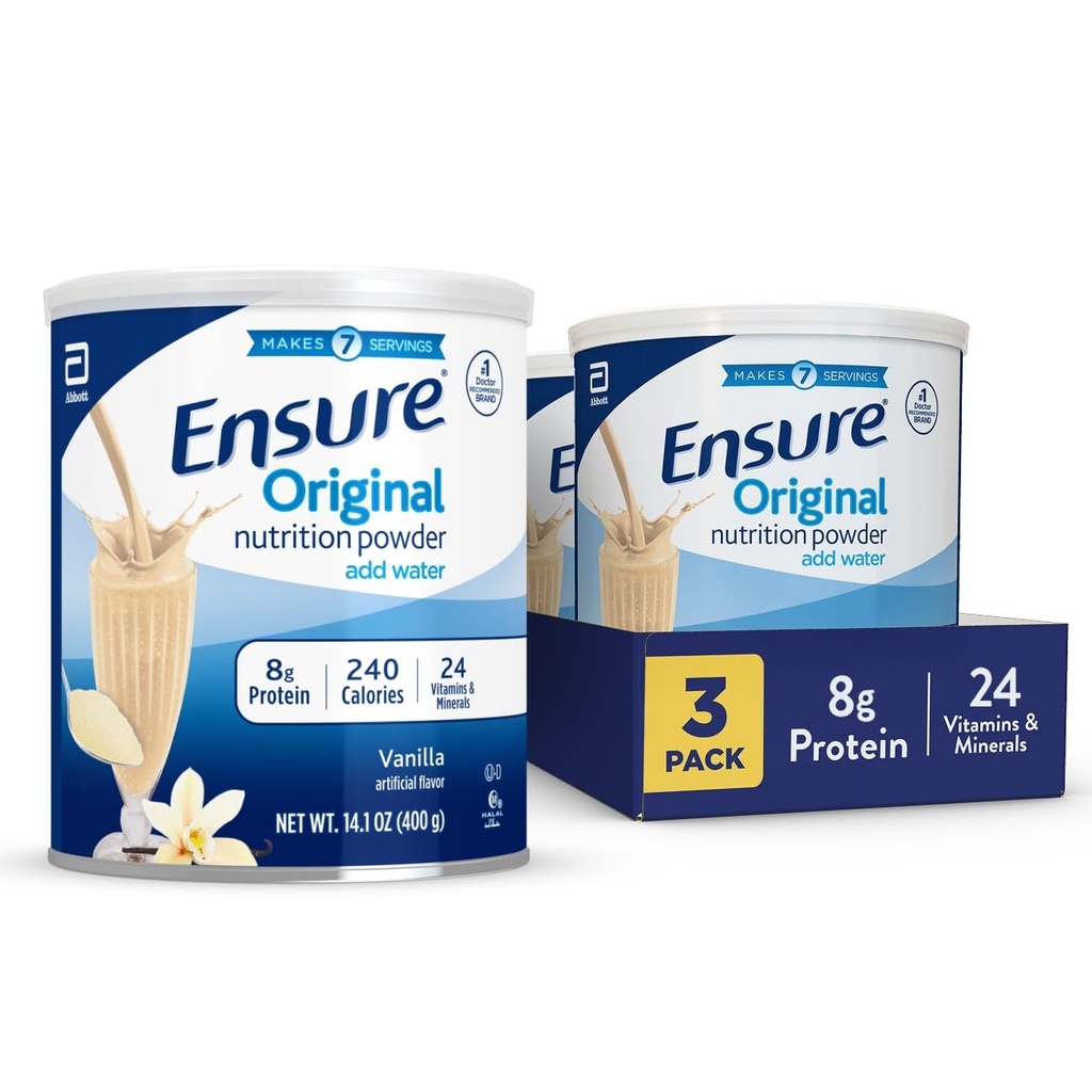 Sikre Original Vanilla ernæringspulver Vanilla Proteinpulver | Small Meal Replacement Shake Mix | 8g Protein, 24 vitaminer og mineraler | Immunhelse | 14,1 oz - 3 pakke