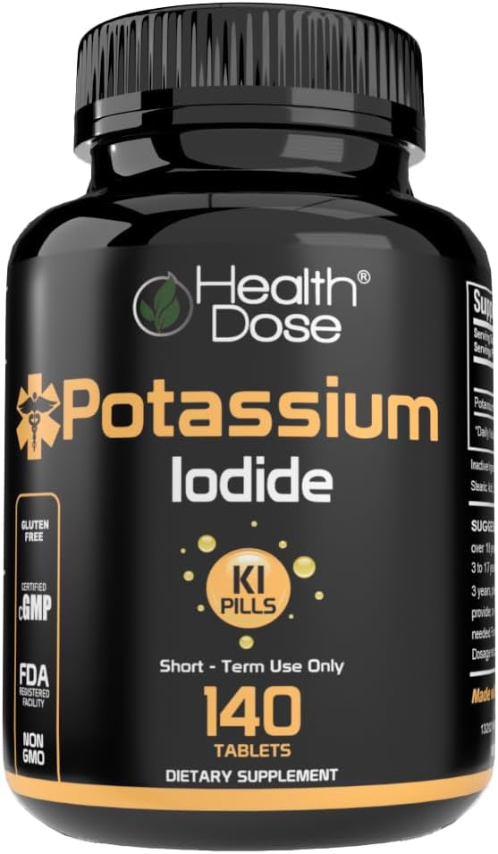 Helsedose Kaliumjodid (KI) - 130 mg, 140 tabletter - Kort-Term Thyroid beskyttelse, jodin Supplement & Thyroid Helsestøtte. Full måneds forsyning.