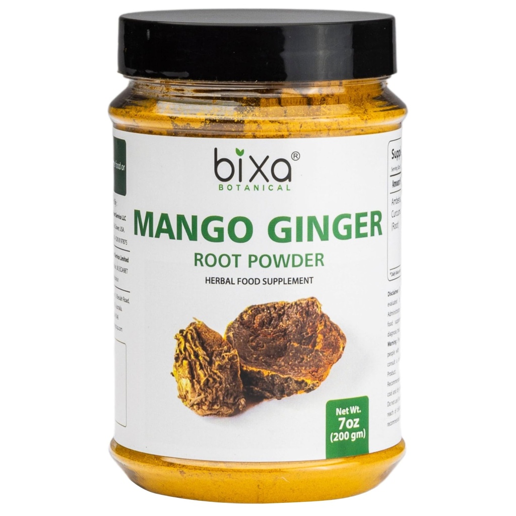 Bixa BOTANICAL Mango Ginger Root Powder | Curcuma Amada | Ambehaldi ǀ Ayurvedic Herbal Supplement | 200 gram / 7 OZ | Glutenfri, ikke-GMO, dampbehandlet, vegansk, 100% ren.