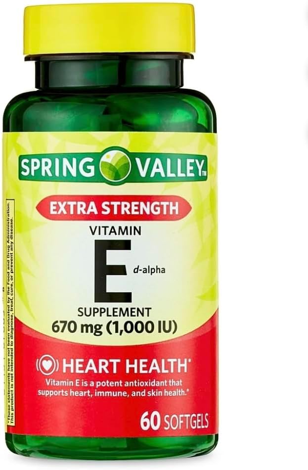 Spring Valley Ekstra styrke vitamin E D-Alpha Softgels, 670 mg (1 000 IE), 60 greve