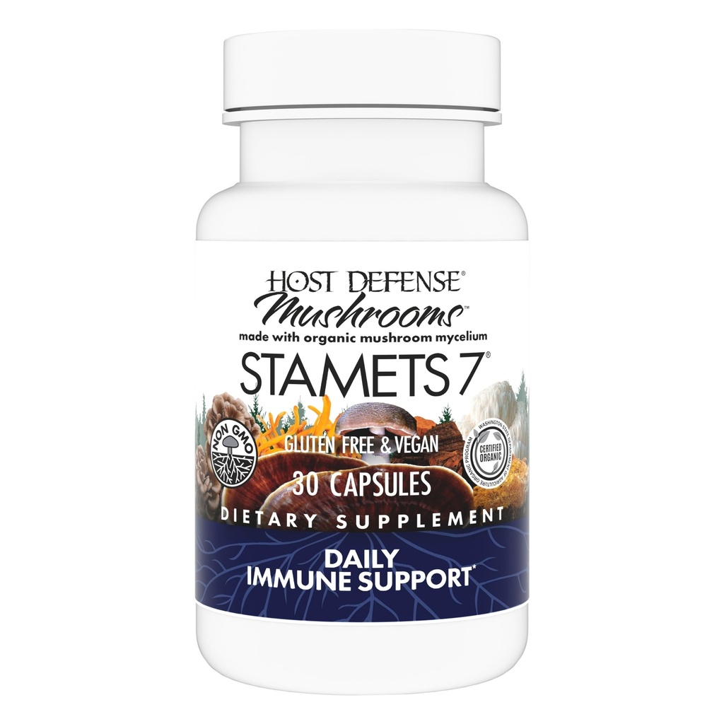 Host Defense Stamets 7-7 Arts Blend - Mushroom Supplement for immunsupport - Inkluderer Royal Sun Blazei, Cordyceps, Reishi, Maitake, Lion's Mane, Chaga & Mesima - 30 Kapsler (15 Serveringer)*