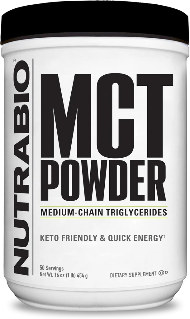 NutraBio MCT pulver, middels kjede triglycerider, lean vekt gevinst, keto vennlig, 1 lb. pulver - 50 serveringer