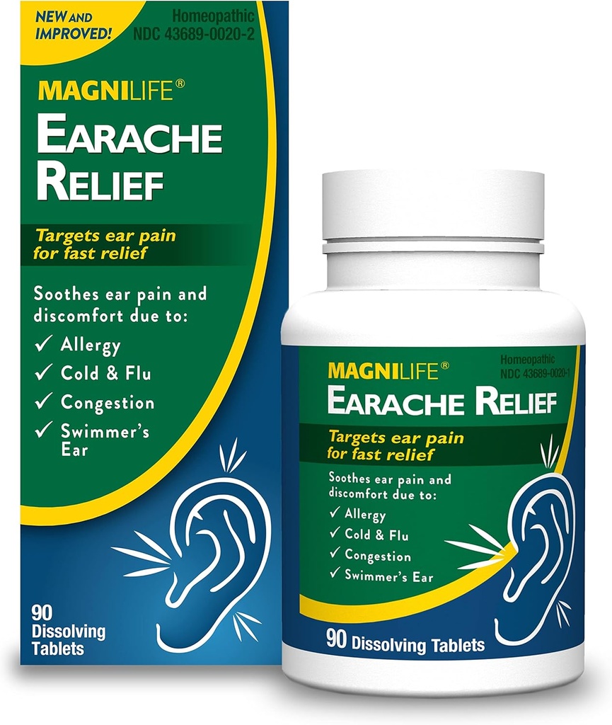 MagniLife øresmerter Relief, rask-virkende naturlig relief for svømmere øre, smerte og diskomfort fra allergier, kalde og influensa - 90 raske oppløsningstabletter