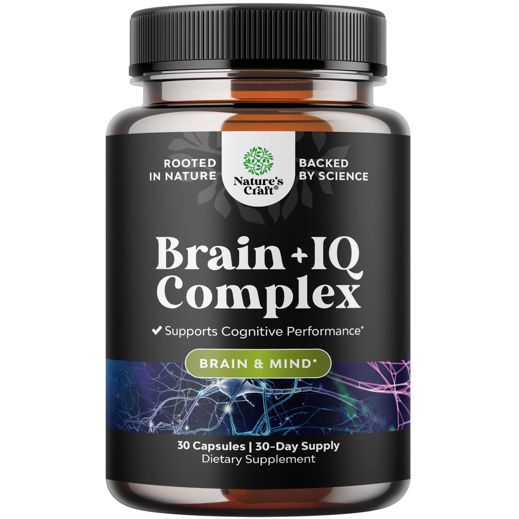 Nootropisk minne Supplement for Brain Support - Minnepiller for Brain Boost og Natural Energy Booster - Vitamin B12 Bacopa Monnieri Rhodiola Rosea DMAE Ginkgo Biloba Fosfatidyserin - 60 greve