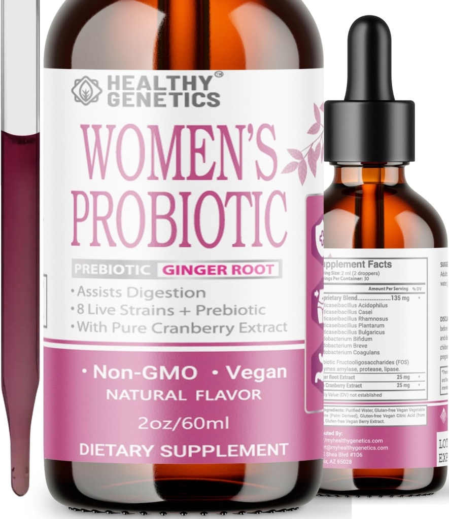 Væskeprobiotika for kvinner | Prebiotic + Cranberry + Probiotika for Digestive Helse | Acidophilus Probiotic | Dairy Free | Vegansk | Ikke-GMO | Glutenfri | 30 Serveringer