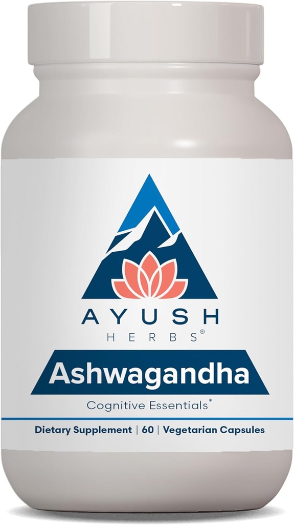 Ayush Herbs Ashwagandha Capsules - Ashwagandha for menn og kvinner, Ashwagandha Supplements, Pure Ashwagandha Root Powder for stress, 500mg per pille - 60 Vegetariske Caplets (1 greve)