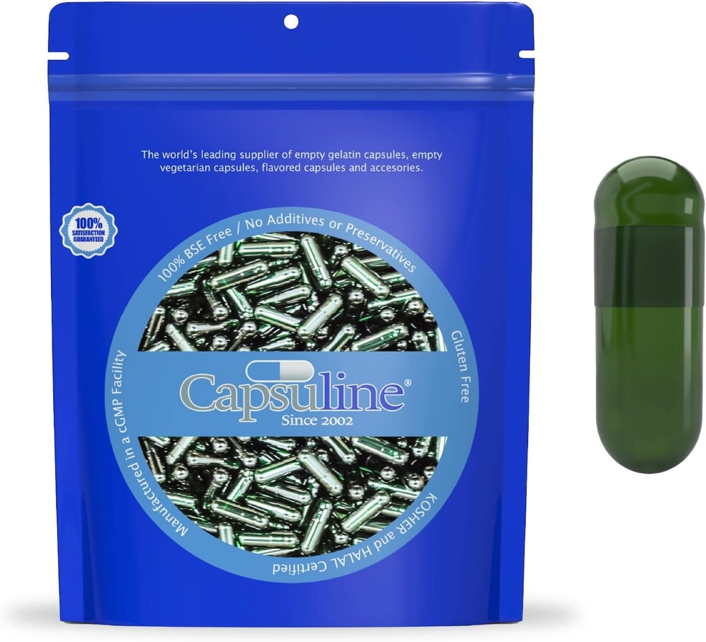 Capsuline Klorofyll Farget Størrelse 00 Tom Vegan Kapsler - 1000 Antall - Tom Veggie Piller Kapsler - DIY Grønn Kapsel Fylling - Tom Caps - Kosher Ikke-GMO Certified (grønn)