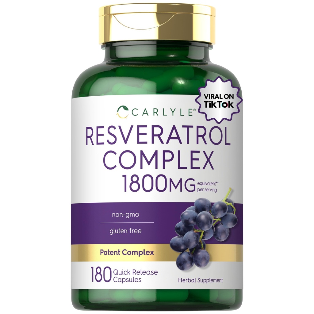 Carlyle Resveratrol Supplement 1800 mg | 180 kapsler | Ikke-GMO & Glutenfri | Potent kompleks