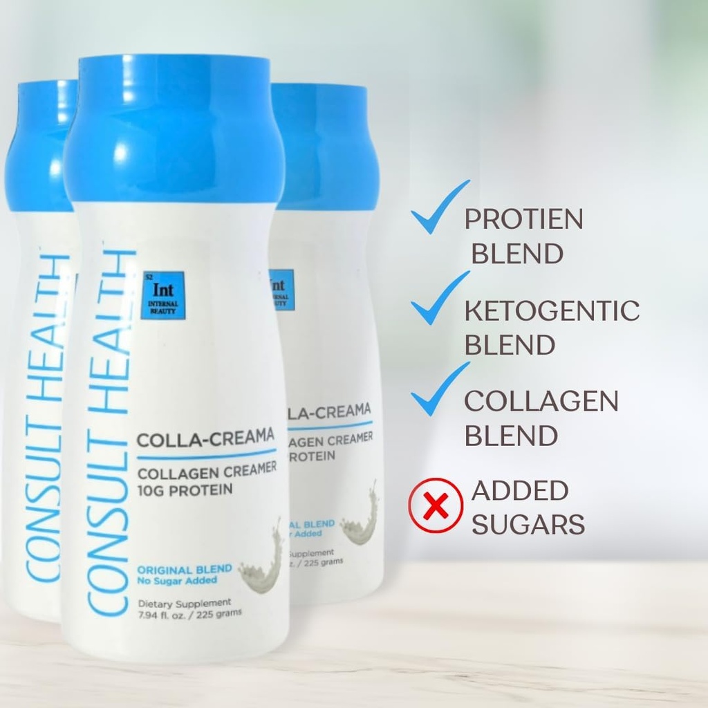 Consult Health - Colla-Creama Collagen Creamer Supplement - 10g Protein - Ketogen blanding - pulver kaffe creamer - kokosolje, energiforsterkning MCT olje - Ingen tilsatt sukker - 7,94 oz