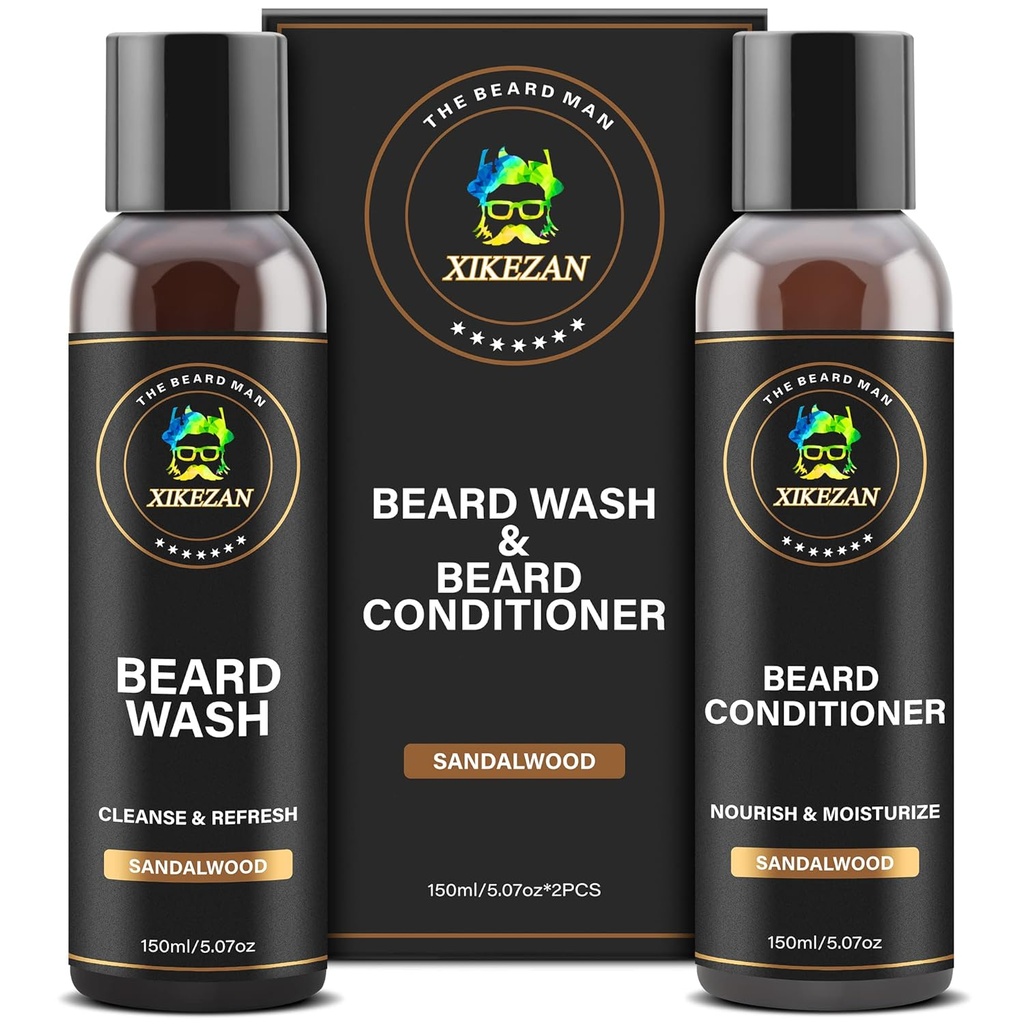 XIKEZAN Beard Vaske og Skjegg balsam naturlig mykner sett w/Argan & Jojoba oljer glatter og styrker julestrømper far dag gaver for menn ham far kjæreste mann