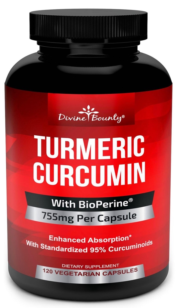 Turmeric Curcumin med BioPerine Black Pepper Extract - 755mg per kapsel, 120 Veg. Kapsler - GMO Free Tumeric, standardisert til 95% Curcuminoids for maksimal potens