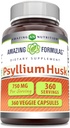 Amazing Formler Psyllium Husk 750mg Veggie Capsules Supplement | Ikke-GMO | Glutenfri | laget i USA | Egnet for vegetarianere (360 greve)