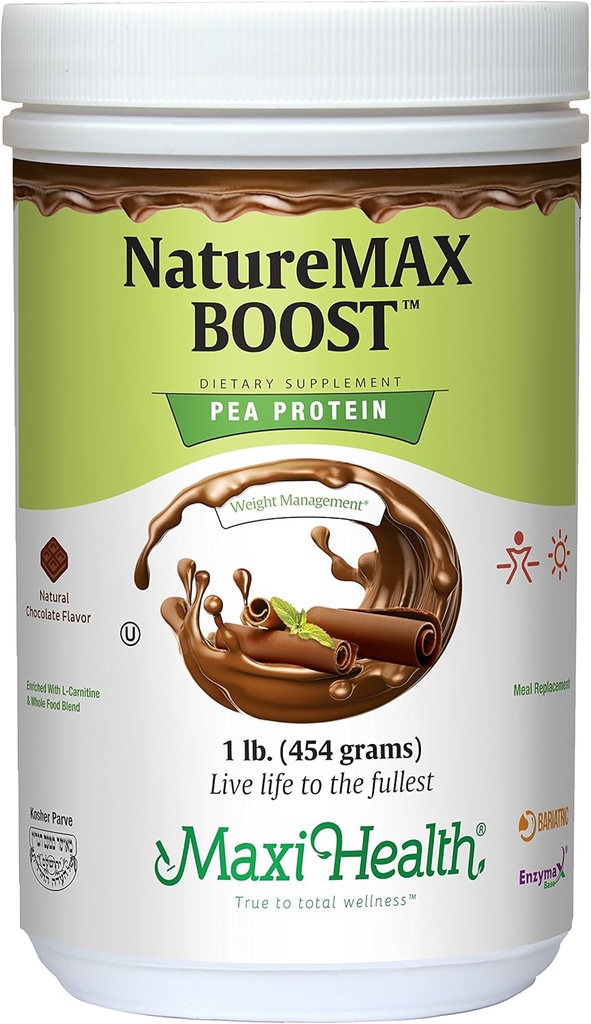 NatureMax BoostTM Pea Protein Powder - Energitilskudd Måltid Erstatning - 20g Protein Per Serving - Naturlig Sjokolade Flavor - Kosher Vitamin - 1lb.