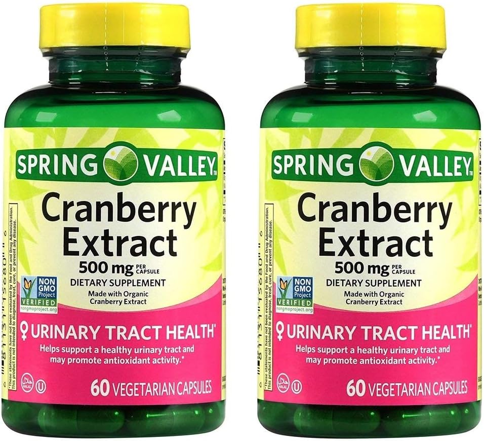 Spring Valley Cranberry Extract For Urine Tract Helse, Dietary Supplement,Antioksidant Helse, 60 greve, 500 mg per kapsel (pakke av 2)