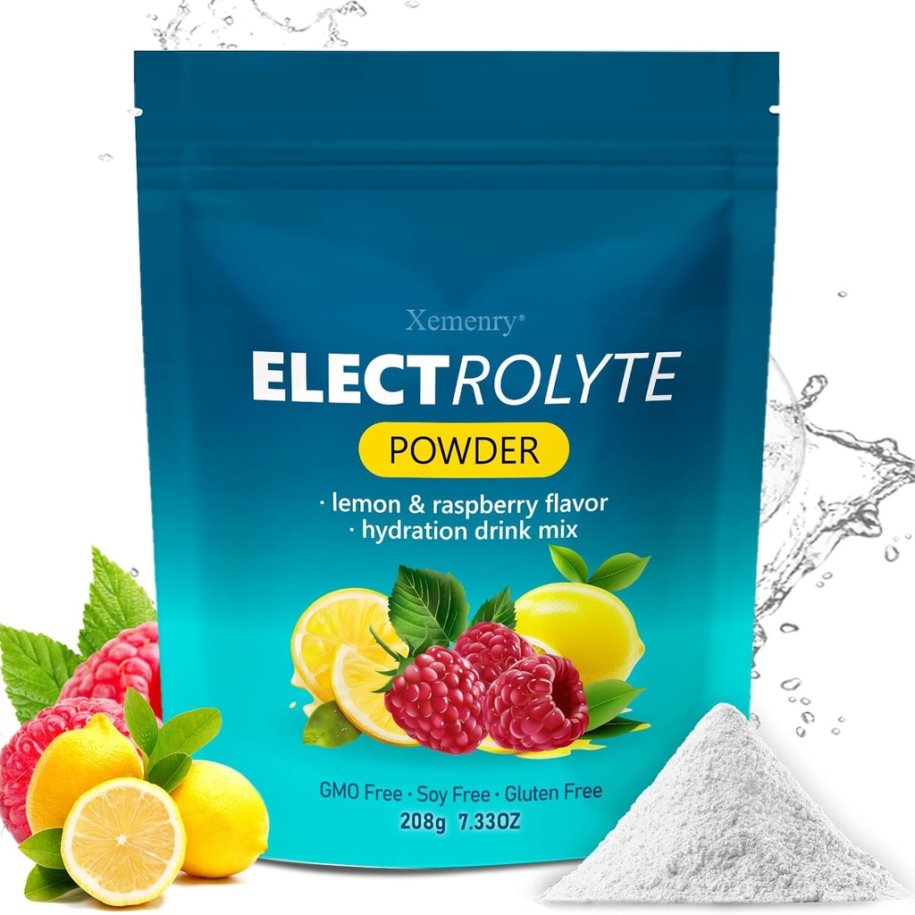 Hydration Electrolyte pulver, keto og ingen sukker - høy kalium (1000 mg) med sitron bringebær flavored - null kalorie sukkerfri elektrolyte pulver, ikke-GMO 32 serveringer