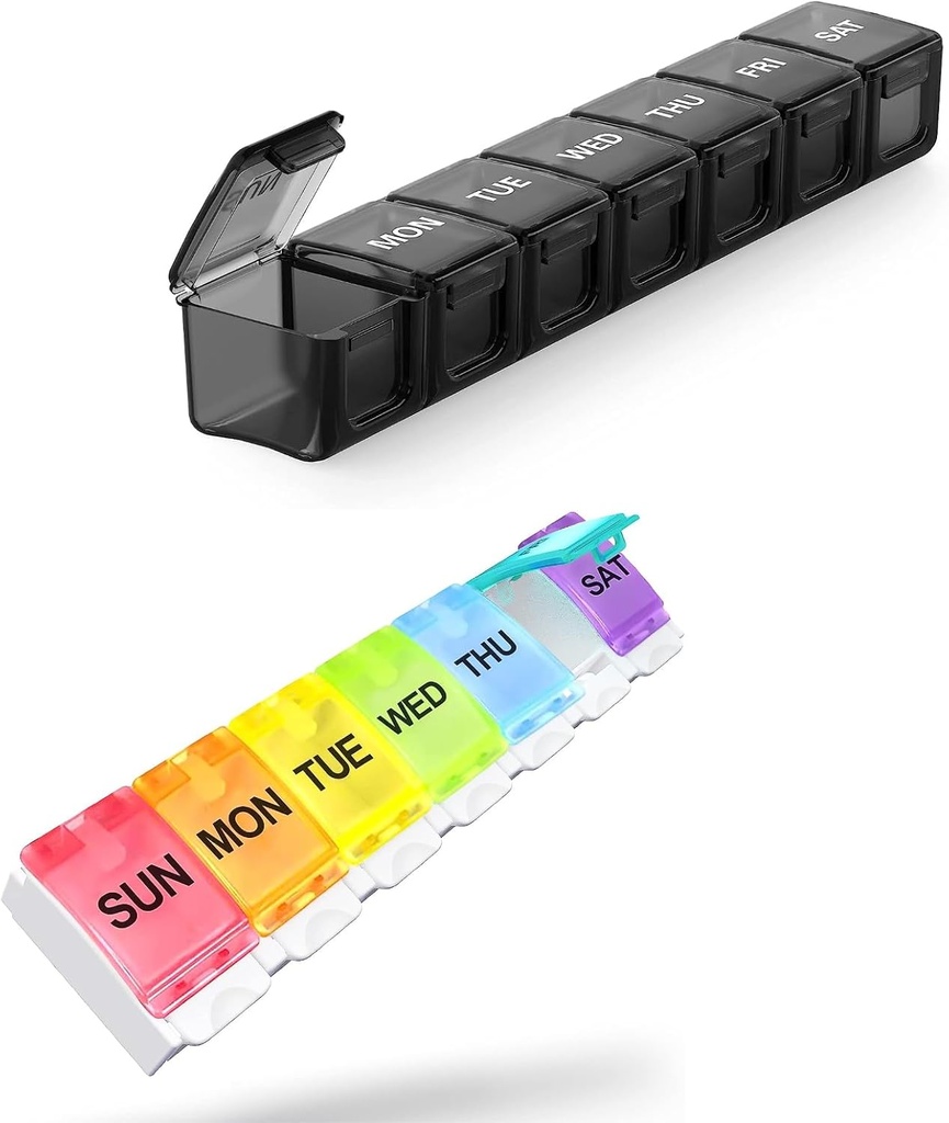 2 Pack Extra Stor Pille Organizer, Sukuos ukentlig pille boks, pille saken, medisinorganisator for vitaminer, fiskeoljer eller kosttilskudd