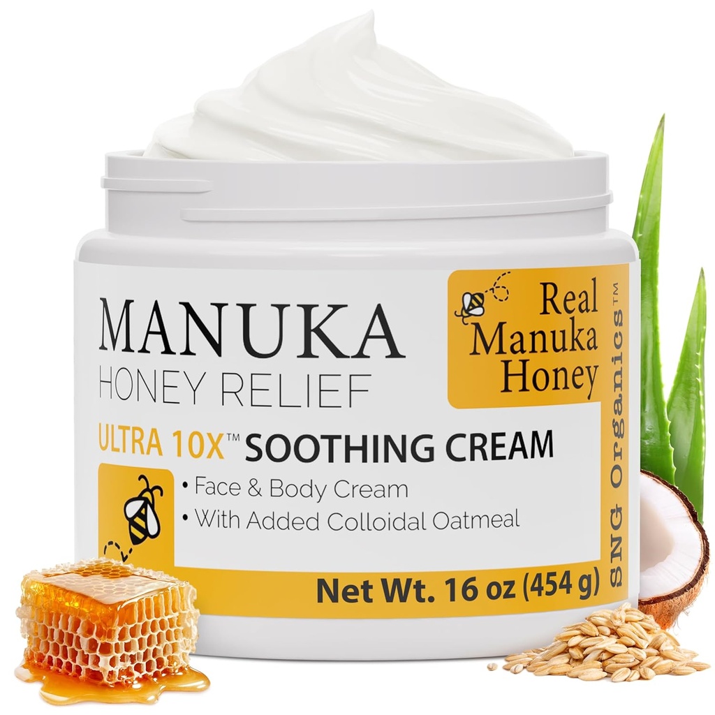 Super naturlige varer Manuka Honning Cream (16oz) – Hydrating Lotion for alle hudtyper egnet for barn og voksne | Moisturizing Body Cream med ekte Manuka Honning Aloe Vera Juice og Cocoa Butter