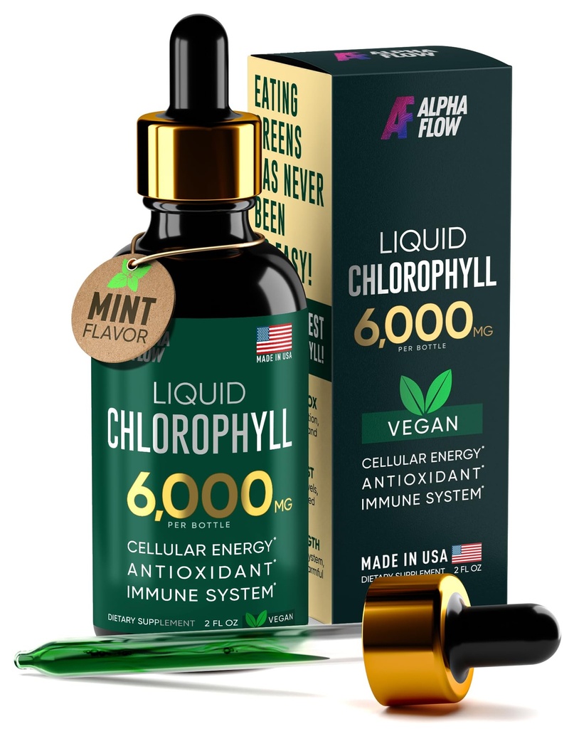 Klorofyll flytende dråper 6000 mg - Premium flytende klorofyll Supplement - Alt-i-ett antioksidant for immunforsterkning, energiforsterkning, Digestionsstøtte & Fast Detox - Ikke-GMO, Vegan