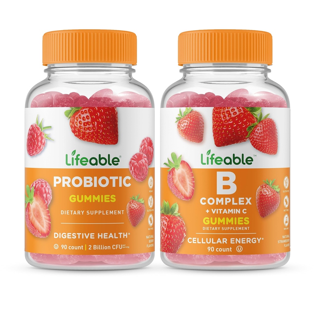 Livbar Probiotic 2 milliarder CFU + B komplekse, Gummies Bundle - Great Tasting, Vitamin Supplement, Glutenfri, GMO Gratis, Chewable Gummy