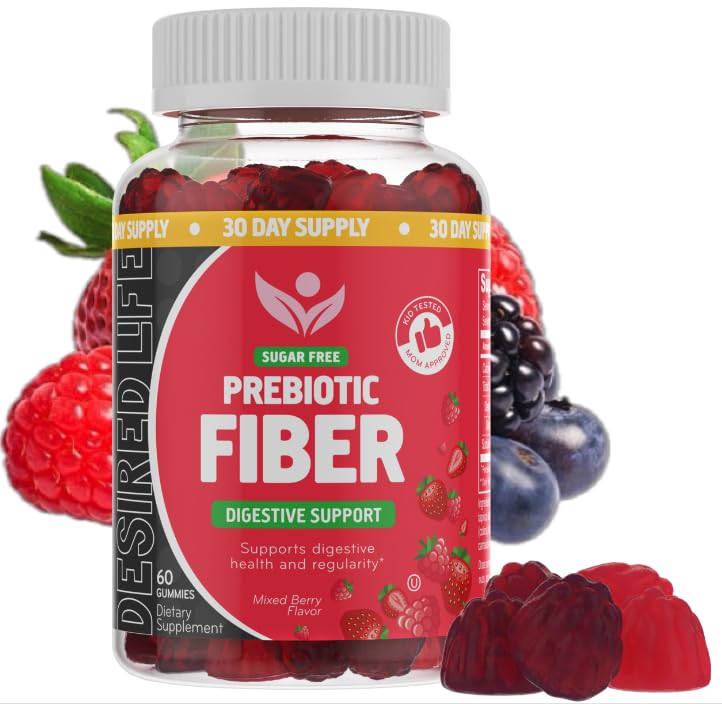 Sukkerfri prebiotiske Fiber Gummier for voksne barn blandet Berry Flavor Plante Supplement for kvinner menn, daglig digestiv helse regelmessig 60 greve (pakke av 1)