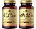 SOLGAR vitamin E 200 IU - 100 Softgels, Pakke med 2 - Naturlig antioksidant, immunsystem støtte - Glutenfri, Dairy Free - 200 Total Tjenester