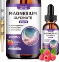 Magnesium Glycinate 200 mg Supplement, magnesium flytende dråper med vitamin B6, Ashwagandha, L - Theanine, Kamille -Support Stress Relief, Bein, Muskel, Mood Vegan - bringebær Flavor - 2 FL.OZ