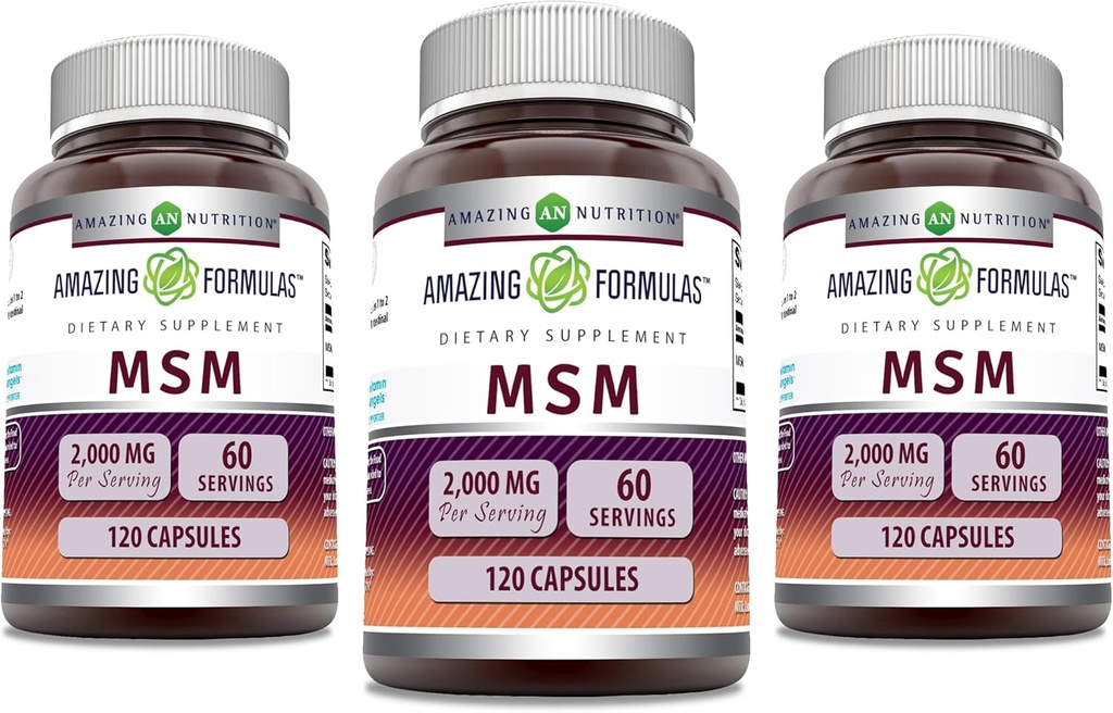 Amazing Formler MSM (Metylsulfonylmetan) Supplement | 2000 Mg Per Serving | Kapsler | Ikke-GMO | Glutenfri | laget i USA (3 Pakke, 120 greve)