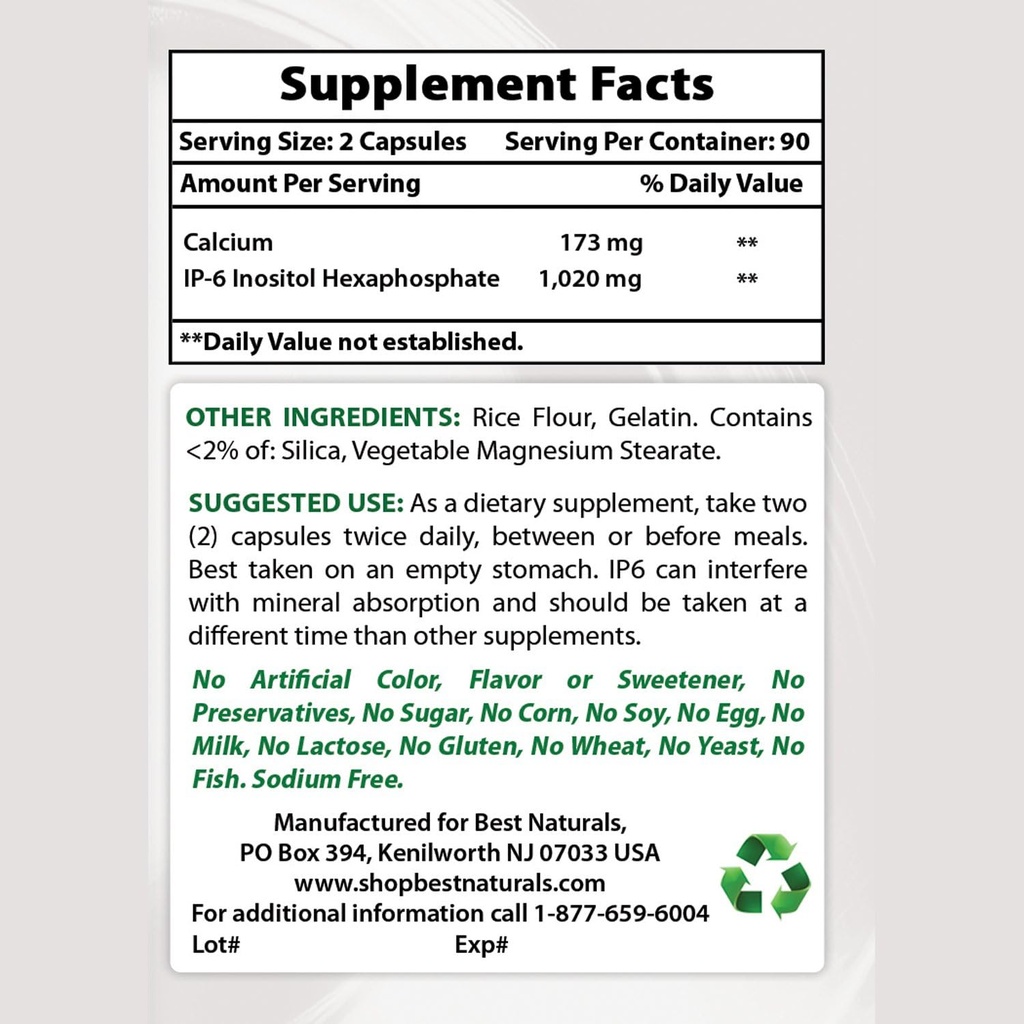 Beste Naturals IP-6 510 mg og magnesiumoksid 500 mg