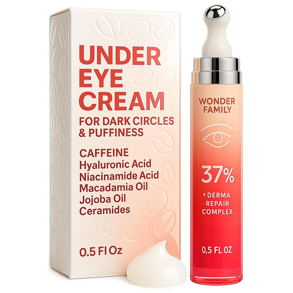 Koffein under øyet krem for puffiness og poser under øynene - Roller for puffy øyne og mørke sirkler under øyet behandling for kvinner, menn - hyaluronsyre og niacinamid serum - ansiktspuffiness Reduser