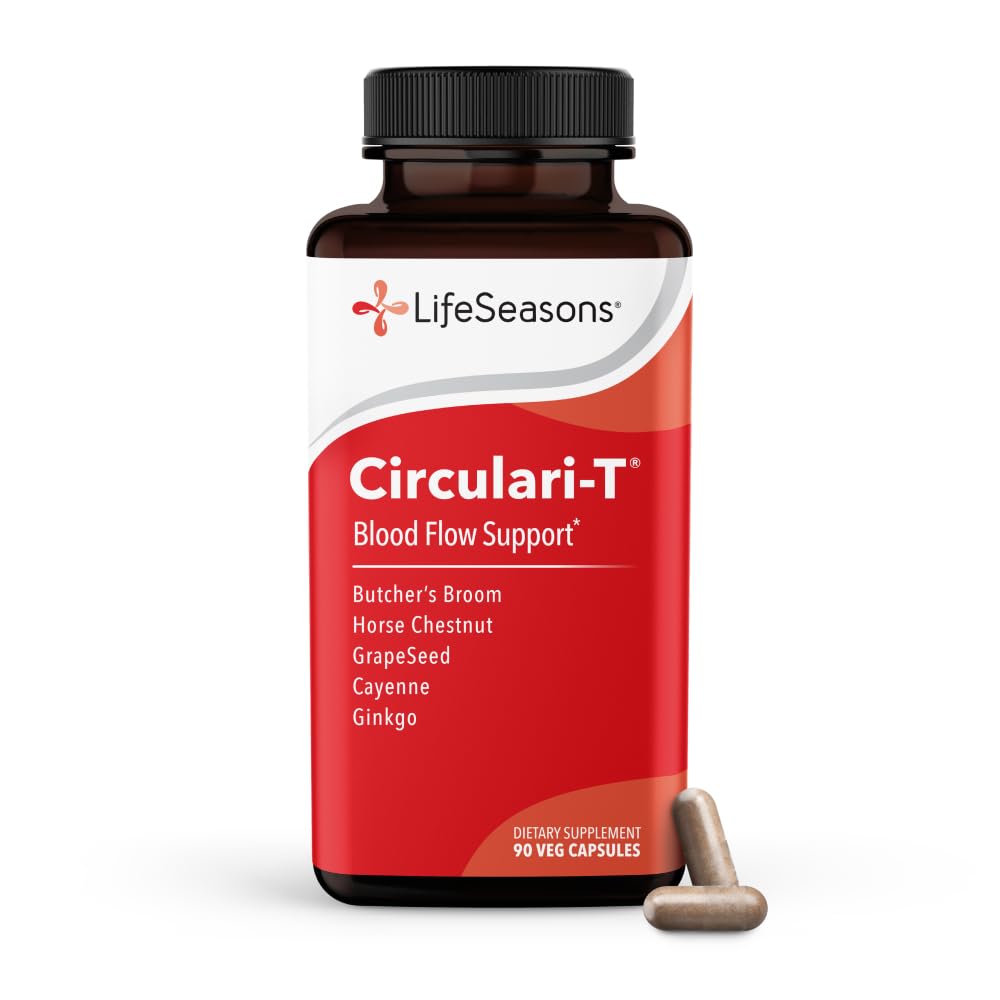 LifeSeasons Circulari-T - blodsirkulasjonstilskudd - Støtter Artery, Capillary & Vein Health - Butcher's Broom, Ginkgo, Cayenne, Grape Seed & Horse Chestnut - 90 Kapsler