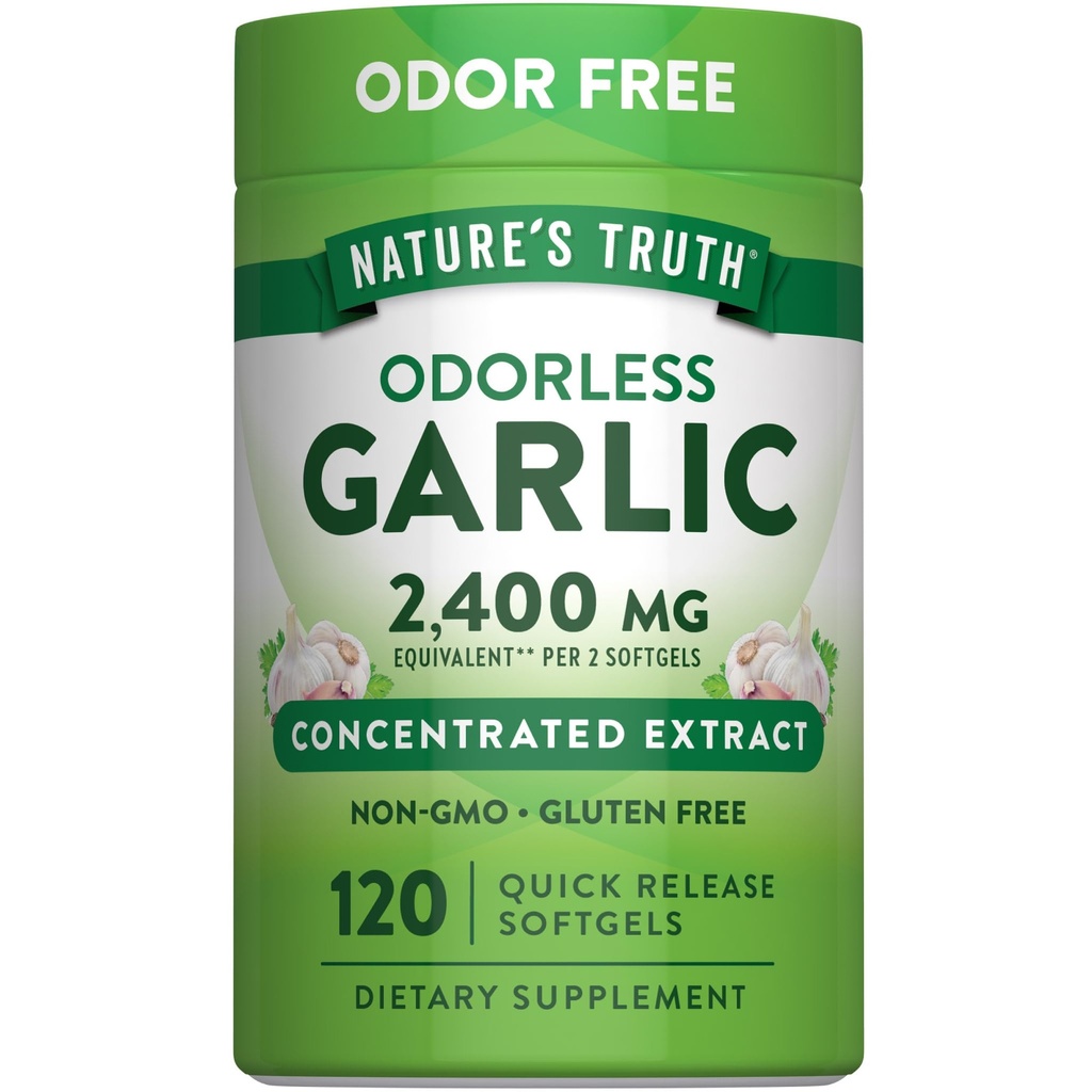 Naturens sannhet Odorless hvitløk 2400 mg | 120 Softgels | Ekstrakt piller | Ikke-GMO, Glutenfri Supplement