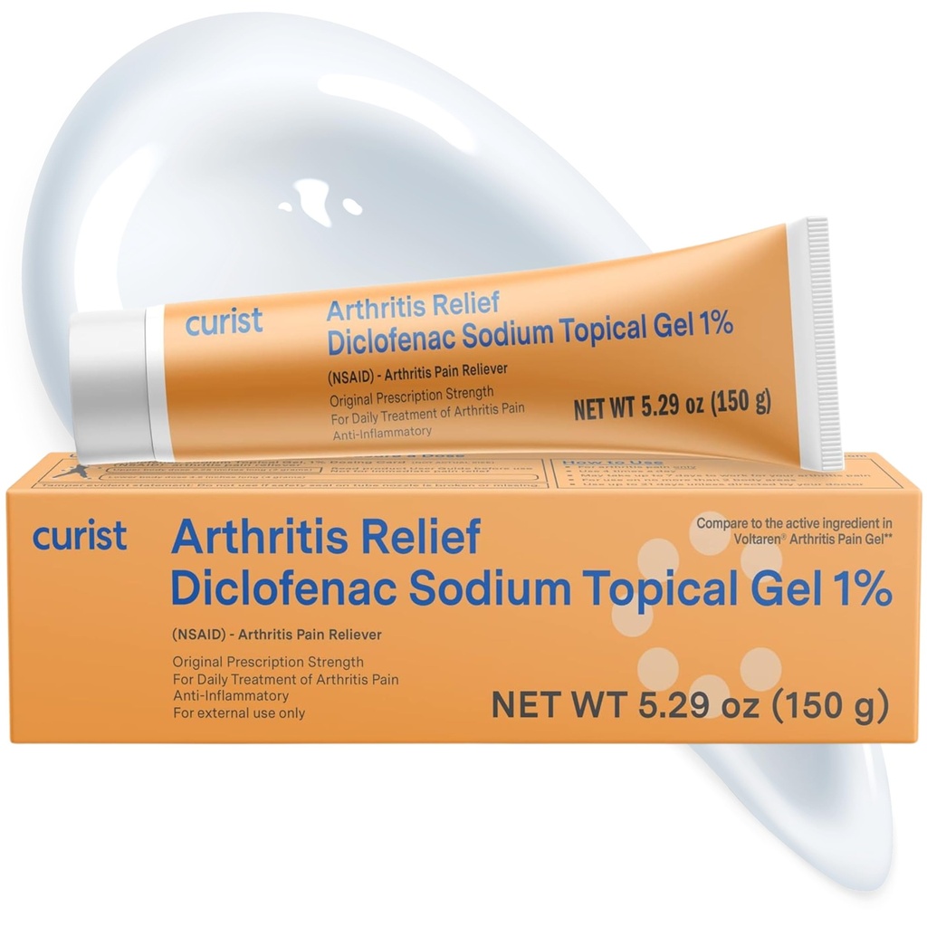Curist Diklofenac Natrium Topical Gel 1 prosent 150g for ledsmerter - ledd smertelindring for hånd/fot smerter, kne / elbow smerte og ankelsmerter - 1% - 5,29oz