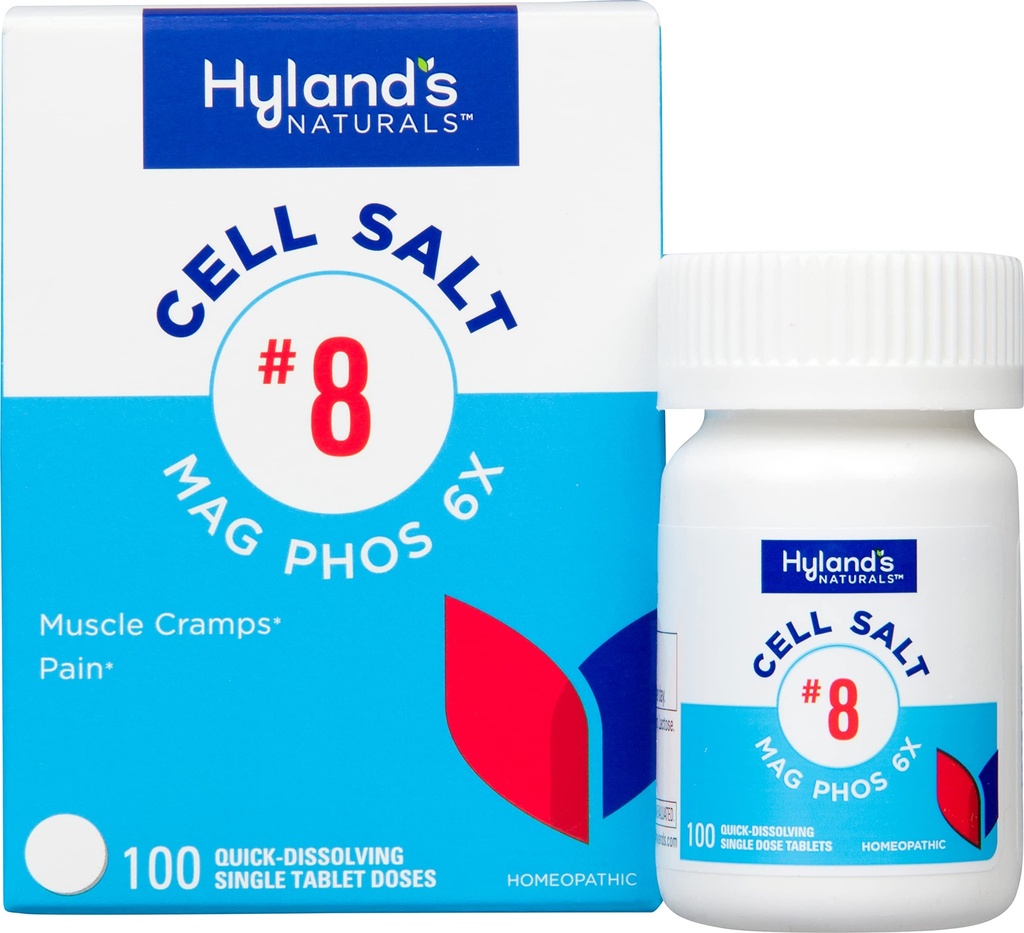 Hyland's No. 8 Cell Salt Mag Phos 6X, PMS Relief, Naturlig homeopatisk Relief av menstruasjonssmerter og muskelkrampsymptomer, muskelavslapper, hurtig oppløsning tabletter, 100 teller