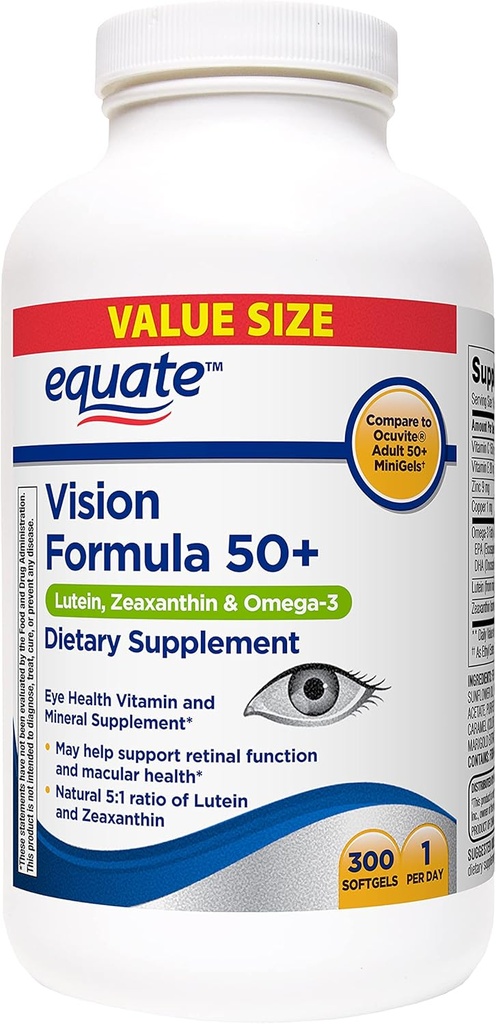 Equite Vision Formula 50+ Lutein, Zeaxanthin & Omega-3, 300 Softgels