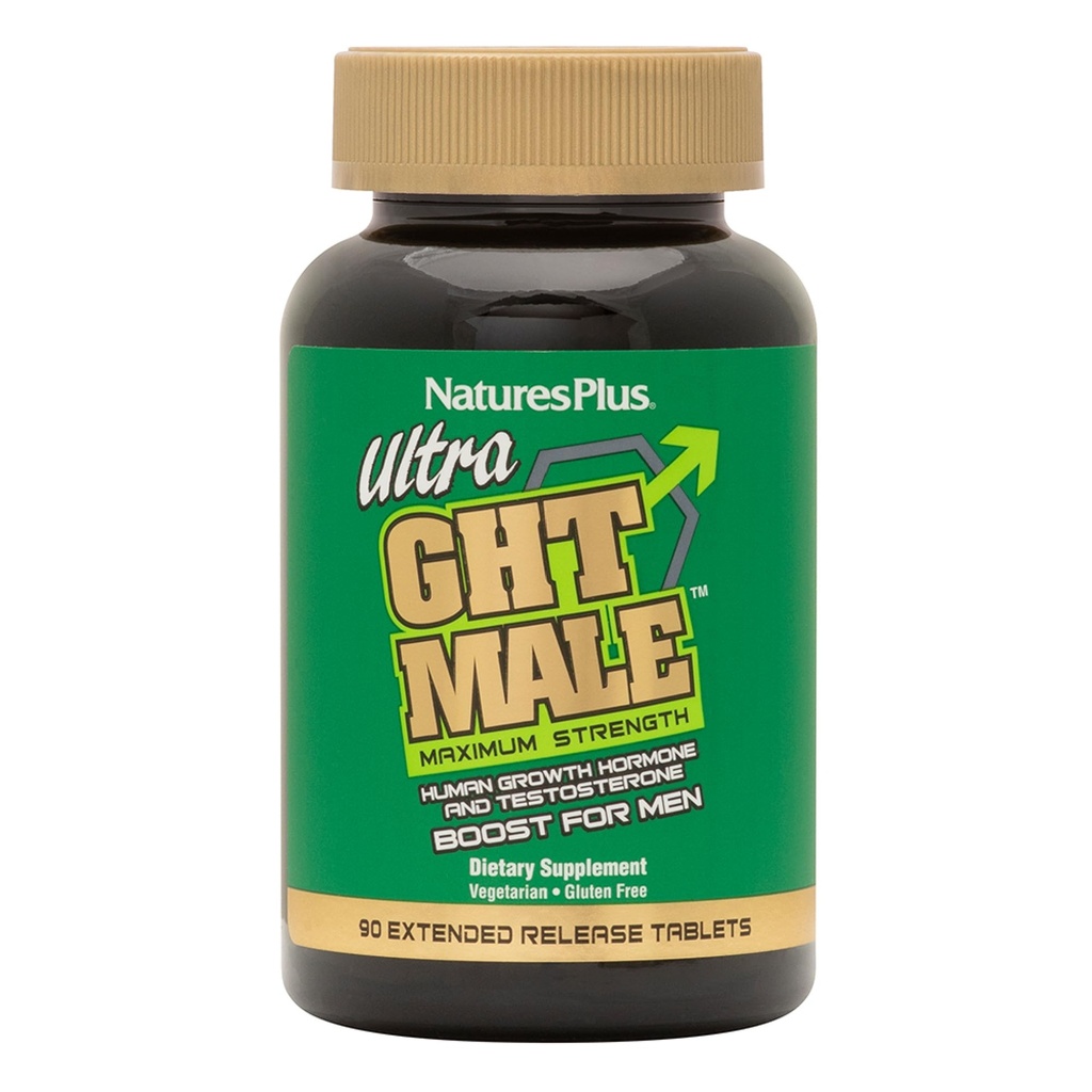 NaturesPlus Ultra GHT Mann Extended Release Bilager Tabletter - 90 Vegetariske kosttilskudd - Maksimal styrke naturlig testosteron og menneskelig veksthormon Boost- Glutenfri - 30 Services