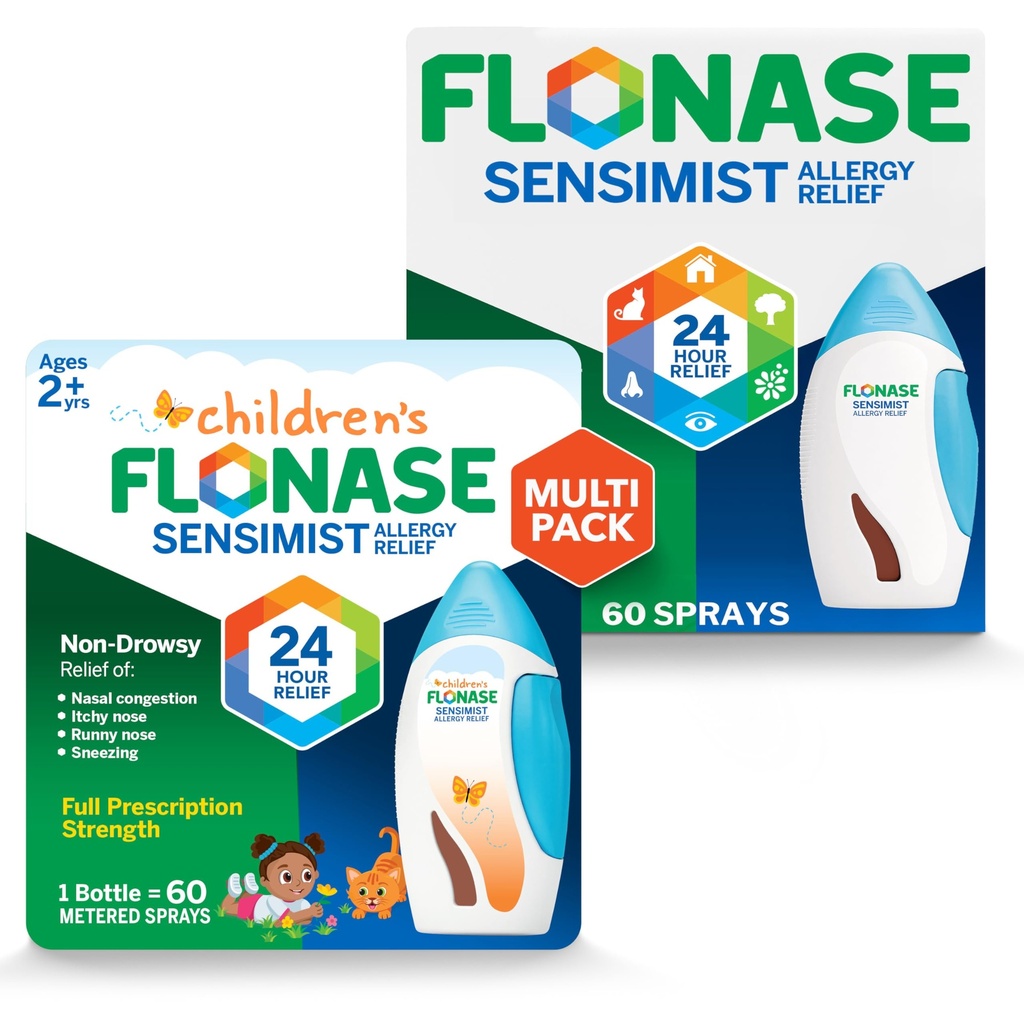 Flonase Sensimist Allergi Relief Nasal Spray for voksne og barn - 120 Sprays Totalt (2 flasker med 60 Sprays hver)