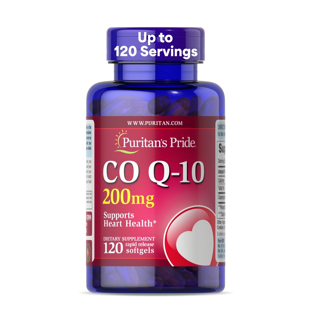 Puritan Pride Coenzym CoQ10 200mg, Kosttilskudd for hjerte helse, blodtrykk, oral gum helse, og sunn aldring støtte, 120 serveringer, Rapid Release Softgels