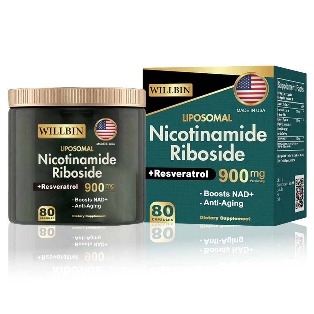 NAD+ Supplement - Liposomal Nicotinamid Riboside, Resveratrol, Quercetin høy renhet NAD Supplement for anti-aldring, energi, fokus - 80 kapsler (40 Servering)