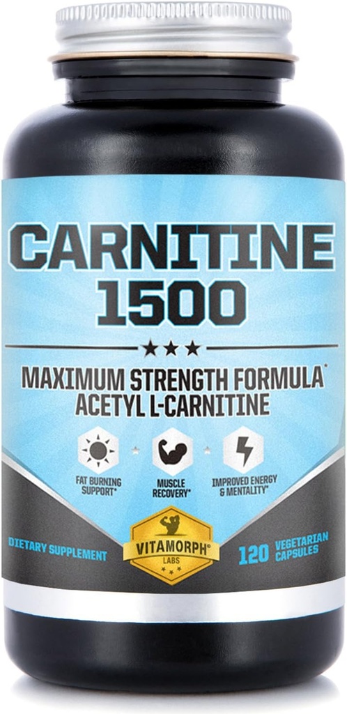 Carnitin 1500 - Acetyl L-karnitin 1500mg Maksimal styrke karnitin Supplement - støtter energi, minne, fokus og vekttap ledelse - 120 vegetariske kapsler