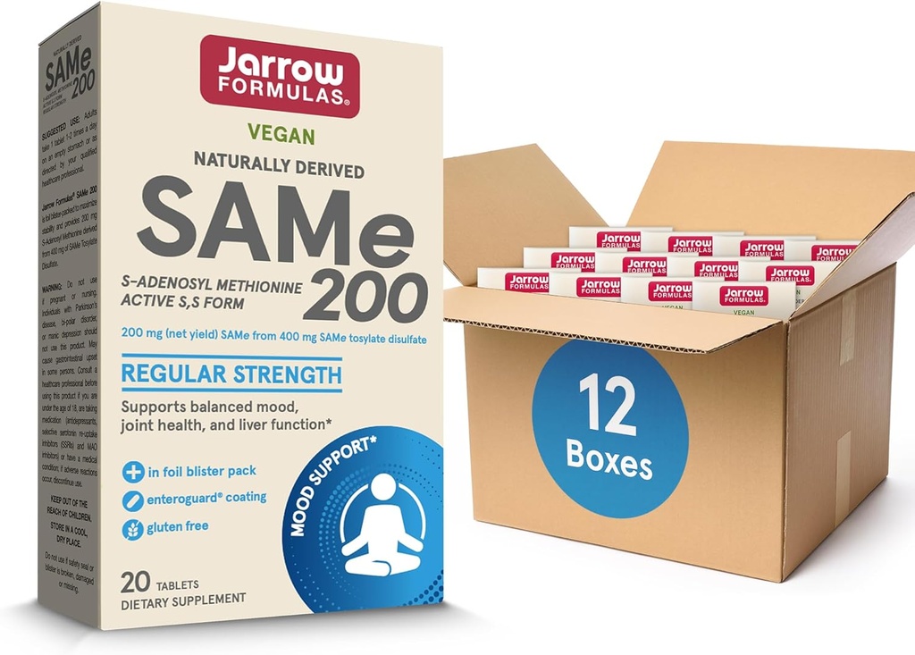 Jarrow Formler Same 200 mg, støtter felles helse, leverfunksjon, hjernemetabolisme, 20 tabletter, opp til en 20-dagers forsyning (pakke på 12)