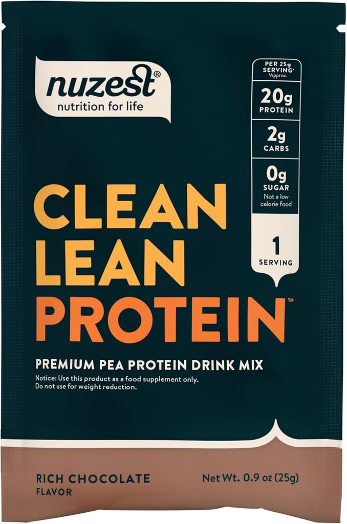 Nuzest - Pea Protein Powder - Clean Lean Protein, Premium Vegansk Plante Basert Protein Powder, Dairy Free, Glutenfri, GMO Free, Naturlig Søt Protein Shake, rik sjokolade, 1 Servering, 0,9 oz