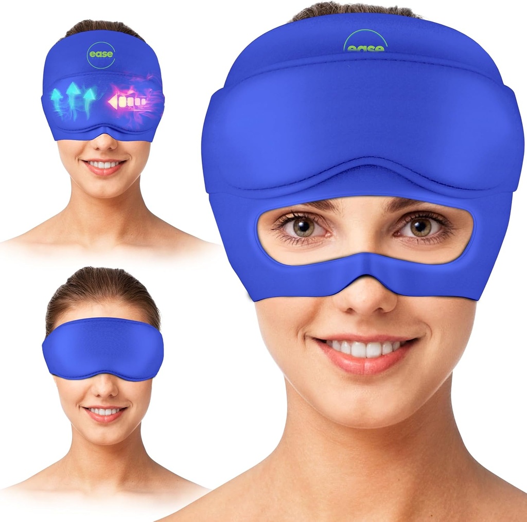 Migraine Relief Cap - 2 i 1 Soothing hodepine Relief Cap med avtakbar øyemaske 20% ekstra Gel - Hodepine hat for megrainer - kalde ishoder Wrap produkter for stress, strekk, Hangover og puffy øyne