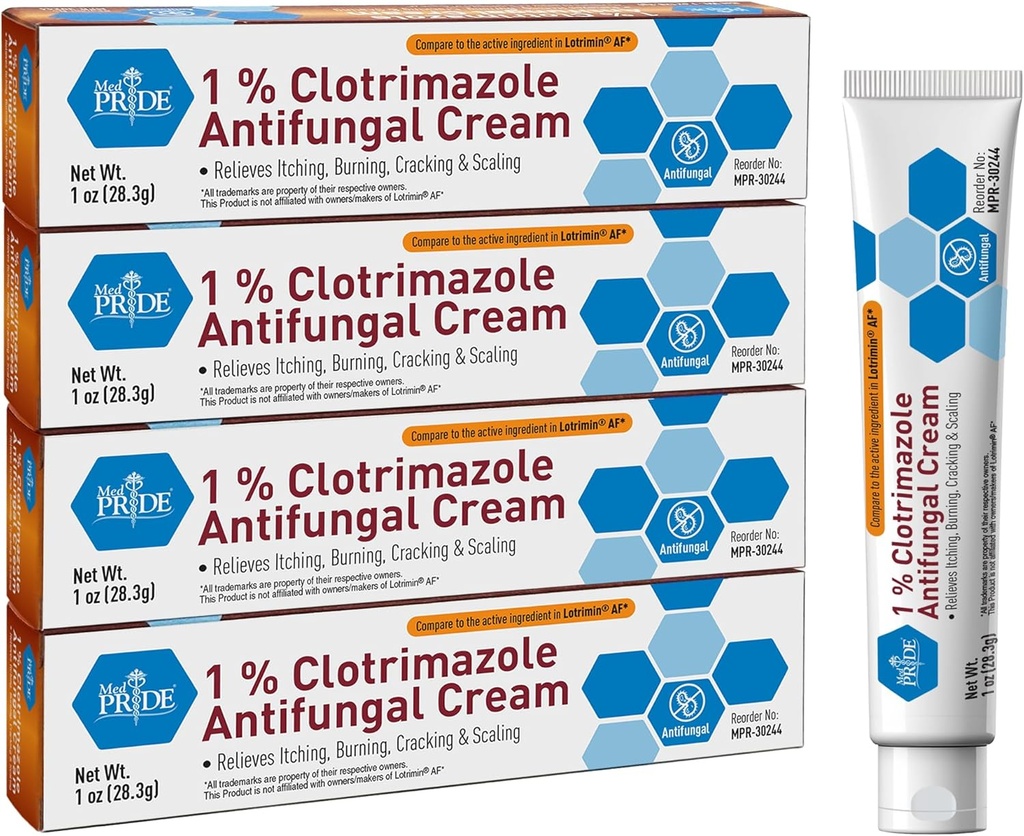 Med PRIDE Clotrimazol Antifungal krem 1 prosent behandler Atletes fot Jock Itch Ringorm lindrer kløende brennende hudpleie behandling for baby 4 pakke