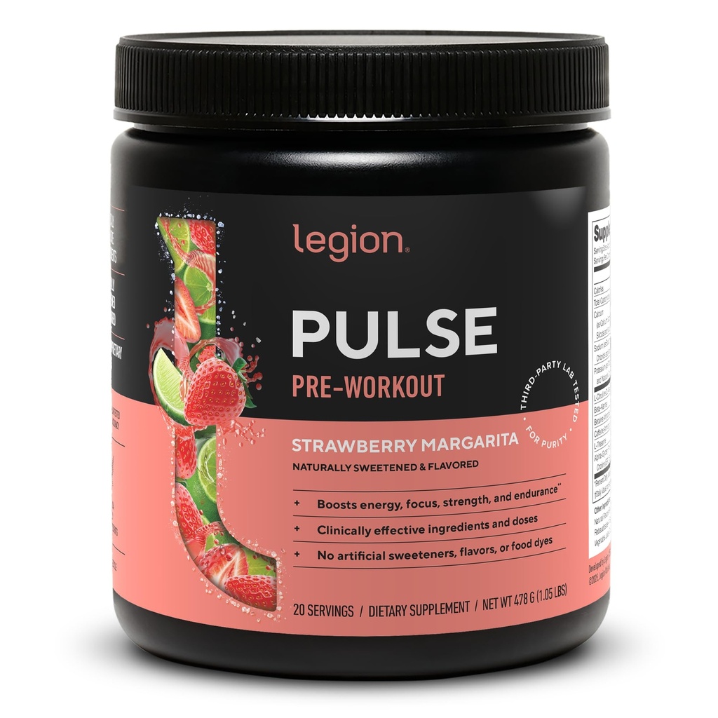 LEGION Pulse Pre Workout - Alt naturlig nitric oksid preworkout drikk å øke energi, kreatinfri, naturlig søtet, Beta Alanine, Citrulline, Alpha GPC (Strawberry Margarita)