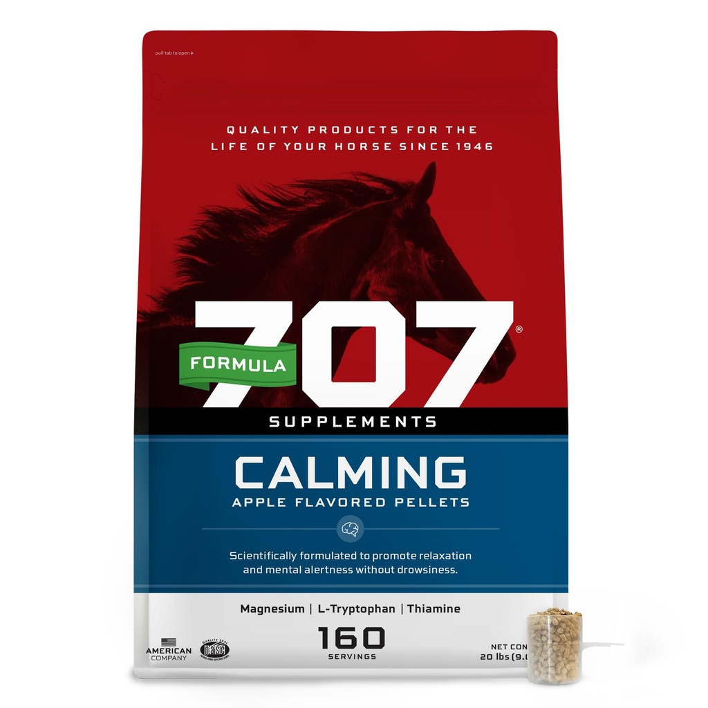 Formel 707 Calming Equine Supplement 20LB Bag - 160 Serveringer - Angst Relief og forbedret fokus for hester - L-Tryptophan, Thiamin & Magnesium