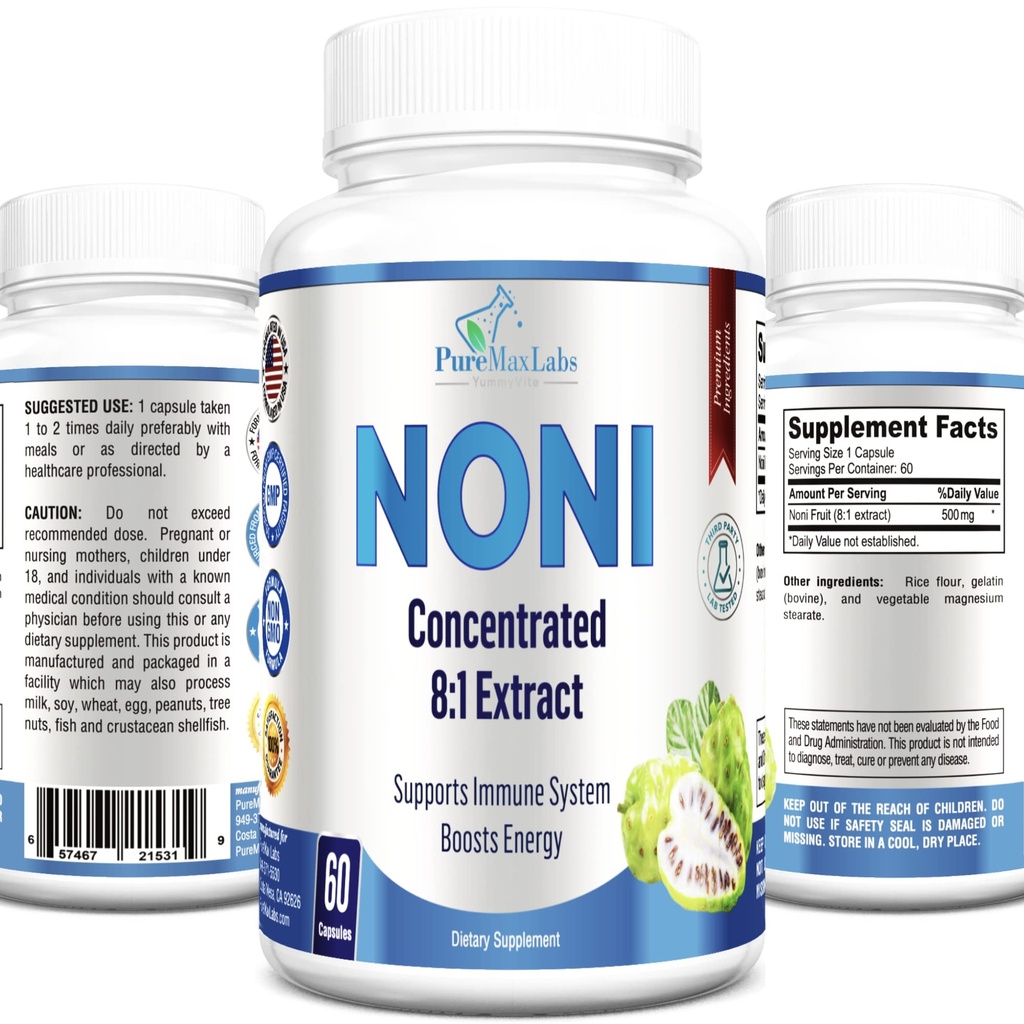 Noni Capsules - Noni Fruit Extract, (Morinda Citrifolia), immunstøtte - 60 Kapsler